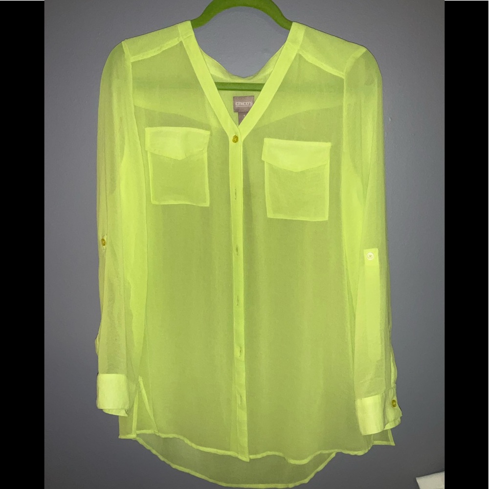 Neon green button down